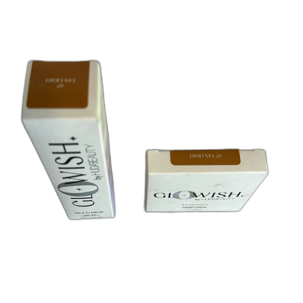 HUDA BEAUTY GloWish luminous Vegan pressed Powder & skin tint color 07 tan light